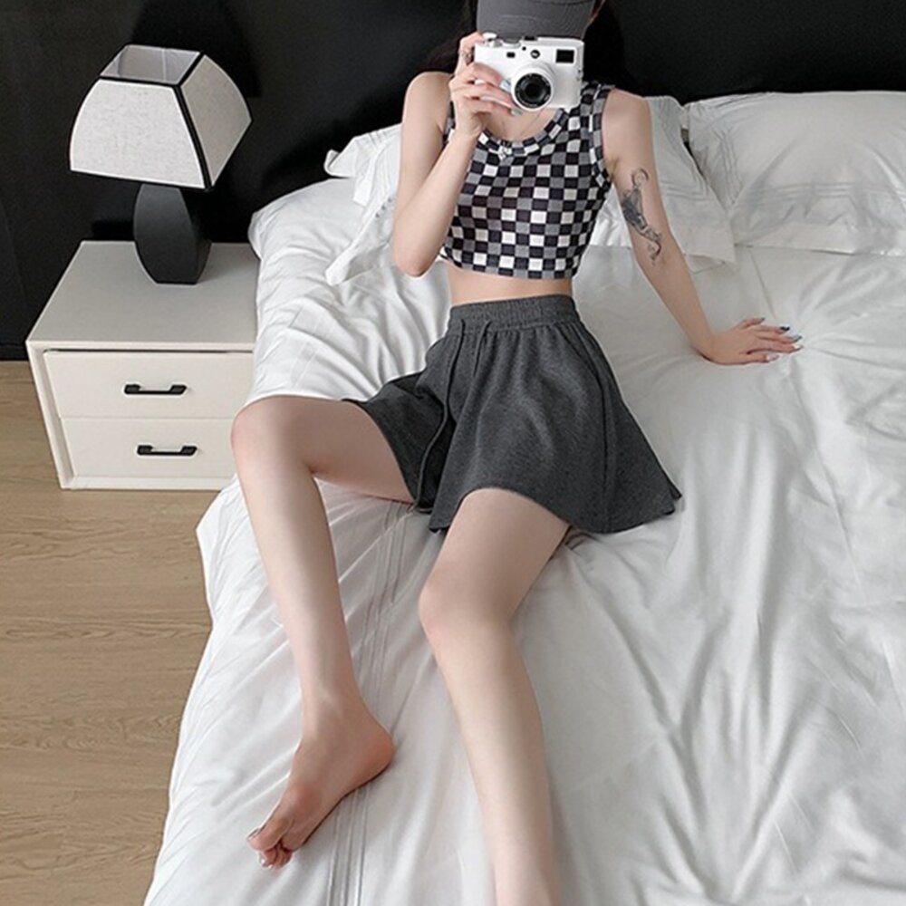 【台灣發貨】韓版高腰運動寬褲裙 裙子 褲裙 長裙 女裝【P382】-細節圖5