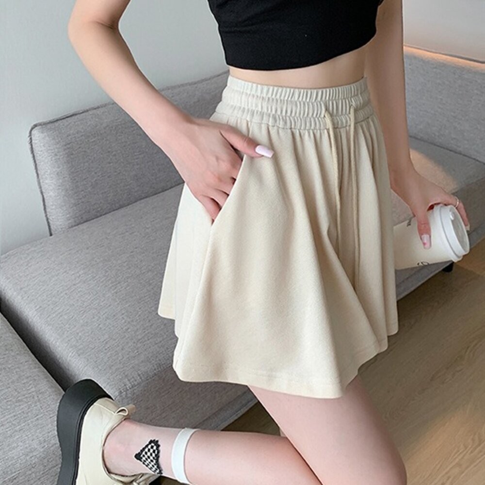 【台灣發貨】韓版高腰運動寬褲裙 裙子 褲裙 長裙 女裝【P382】-細節圖7