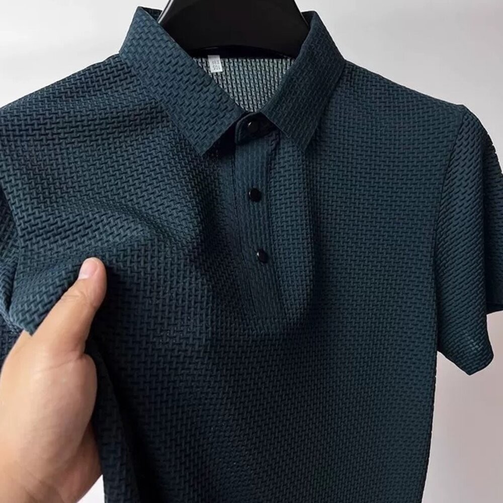 【台灣發貨】韓版薄透氣冰絲翻領短袖上衣 衣服 男裝 t恤 短袖t恤 上衣【T665】-細節圖4