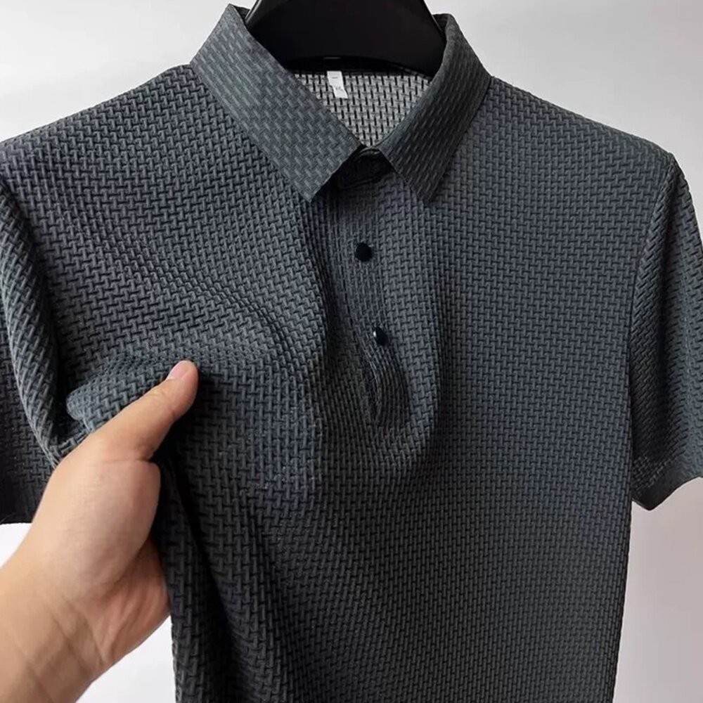 【台灣發貨】韓版薄透氣冰絲翻領短袖上衣 衣服 男裝 t恤 短袖t恤 上衣【T665】-細節圖5