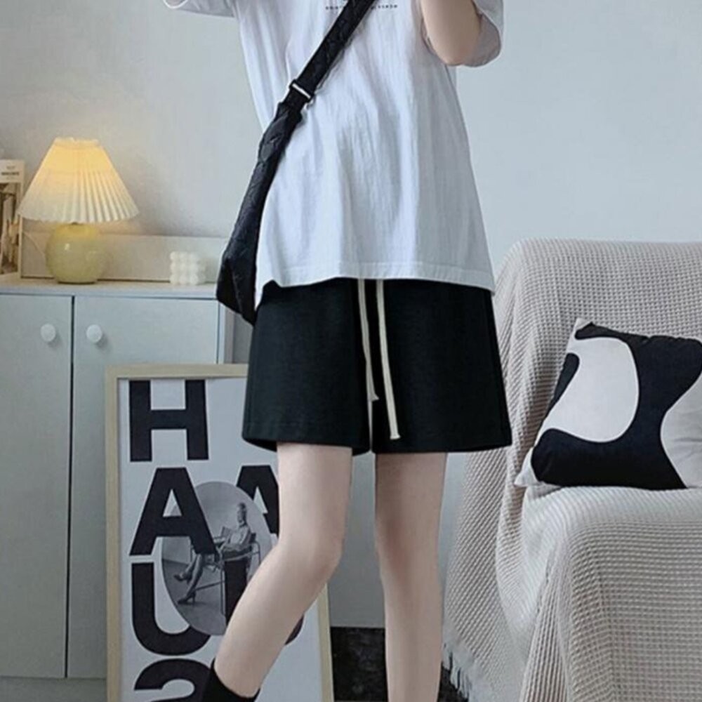 【台灣發貨】韓版薄款寬鬆直筒灰色運動短褲 裙子 褲裙 長裙 女裝【P383】-細節圖3