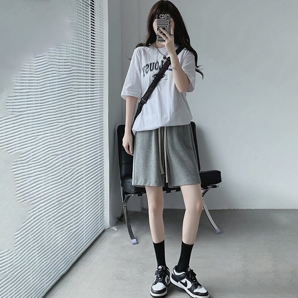 【台灣發貨】韓版薄款寬鬆直筒灰色運動短褲 裙子 褲裙 長裙 女裝【P383】-細節圖4
