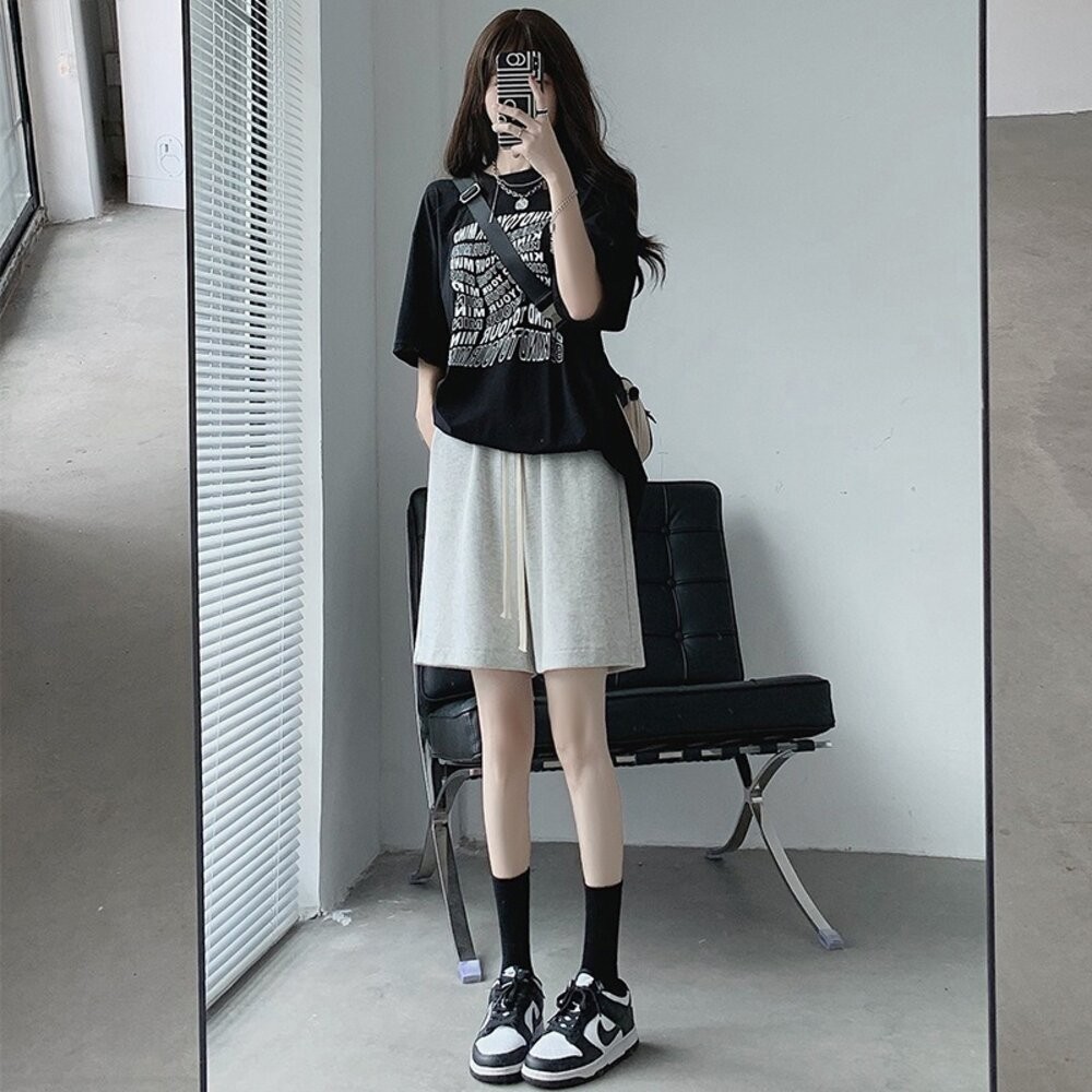 【台灣發貨】韓版薄款寬鬆直筒灰色運動短褲 裙子 褲裙 長裙 女裝【P383】-細節圖5