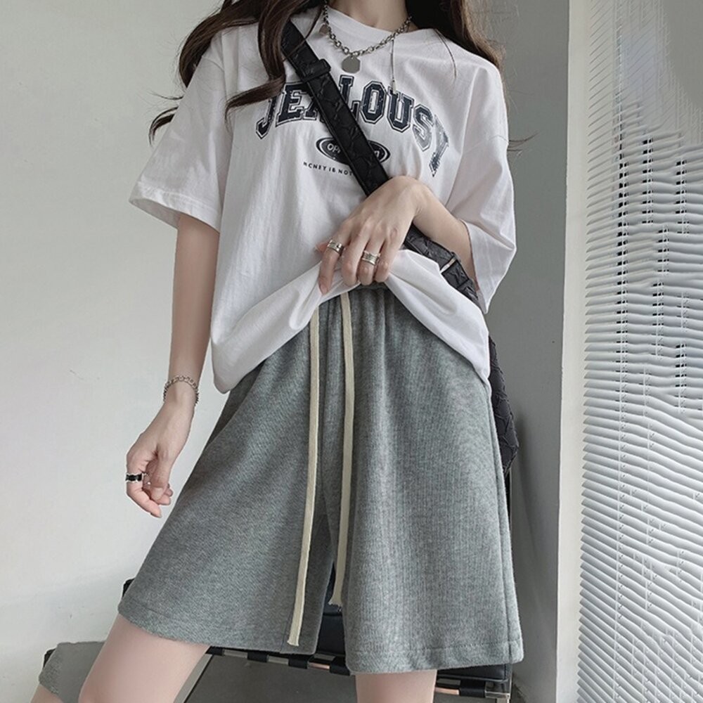 【台灣發貨】韓版薄款寬鬆直筒灰色運動短褲 裙子 褲裙 長裙 女裝【P383】-細節圖6