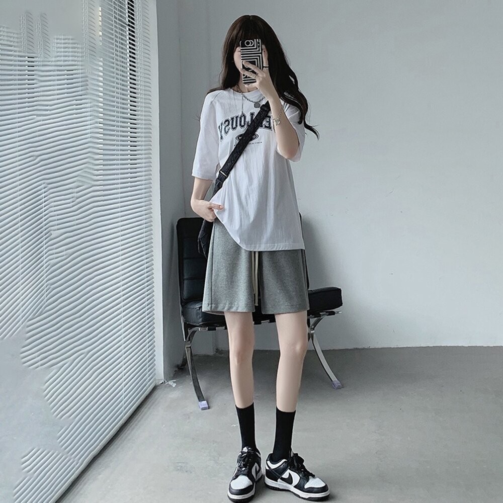 【台灣發貨】韓版薄款寬鬆直筒灰色運動短褲 裙子 褲裙 長裙 女裝【P383】-細節圖7