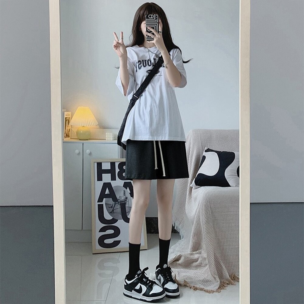 【台灣發貨】韓版薄款寬鬆直筒灰色運動短褲 裙子 褲裙 長裙 女裝【P383】-細節圖8