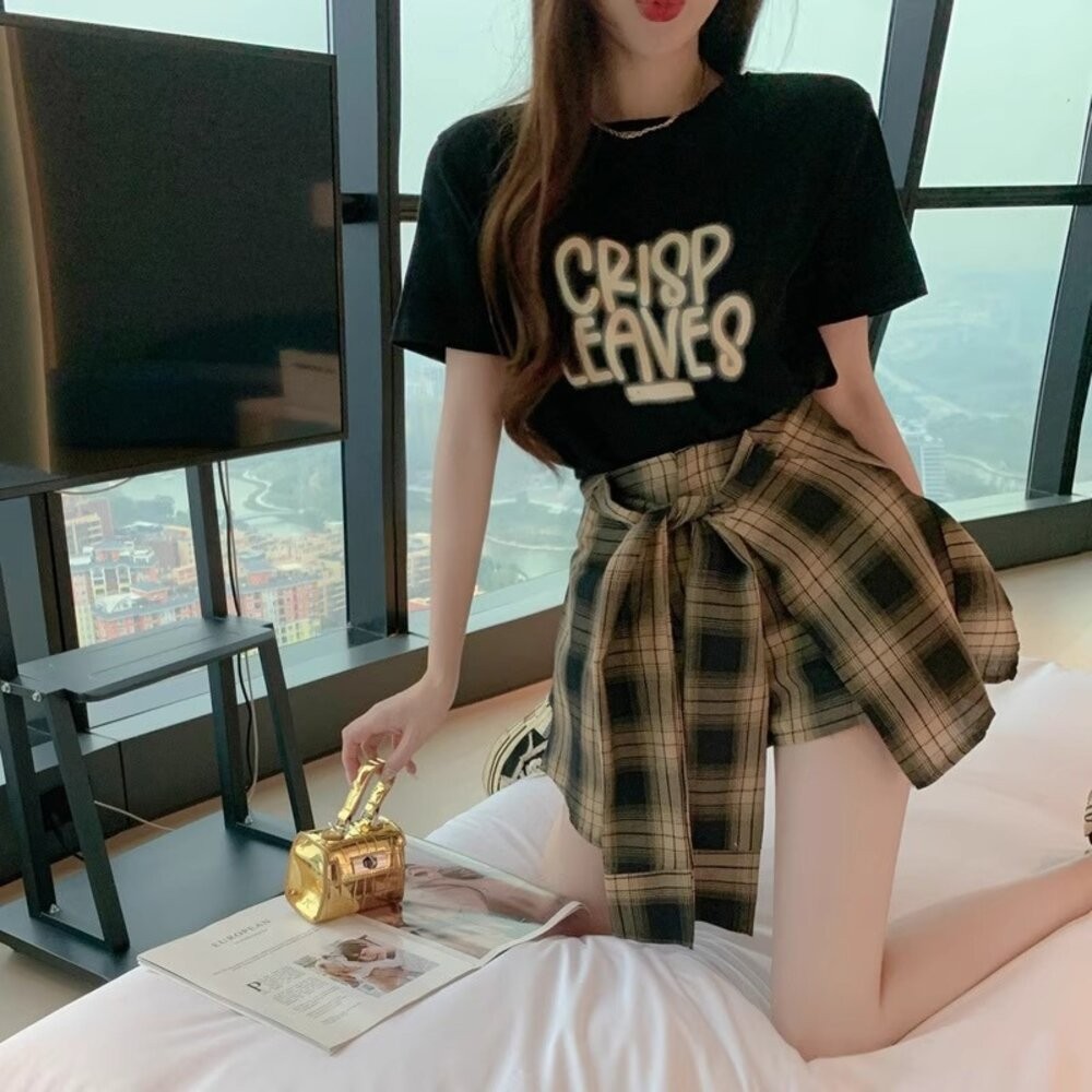 【台灣發貨】韓版不規則復古格紋半身裙 裙子 褲裙 長裙 女裝【P379】-細節圖4