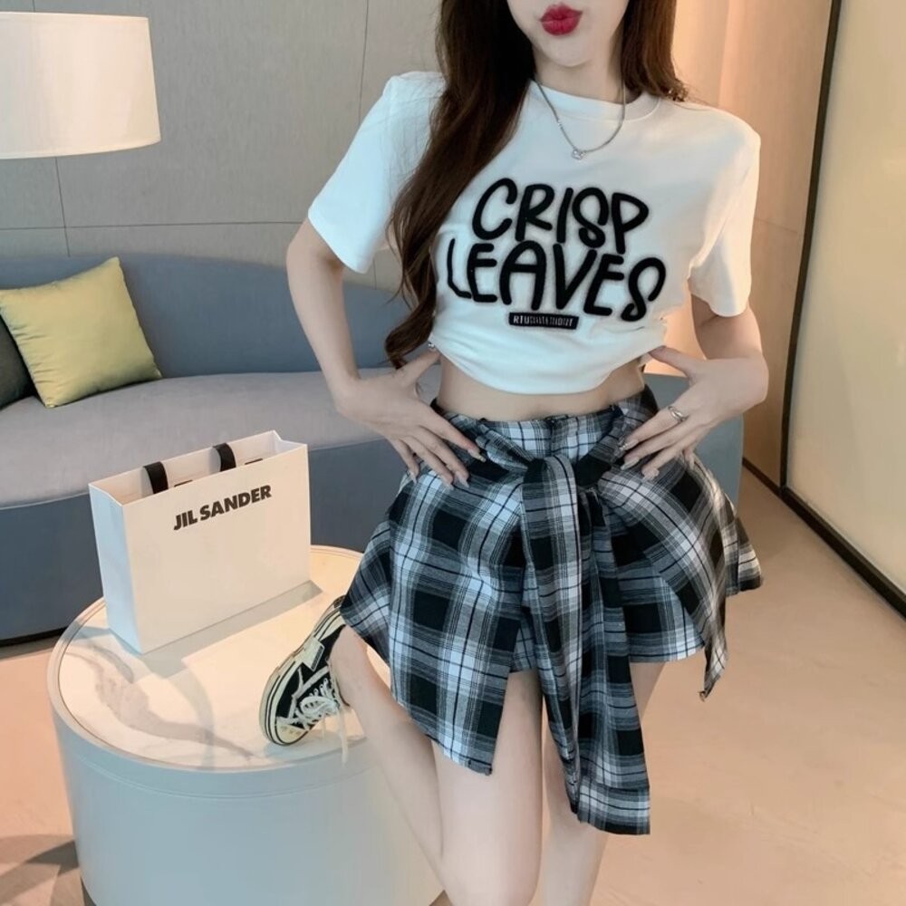 【台灣發貨】韓版不規則復古格紋半身裙 裙子 褲裙 長裙 女裝【P379】-細節圖5