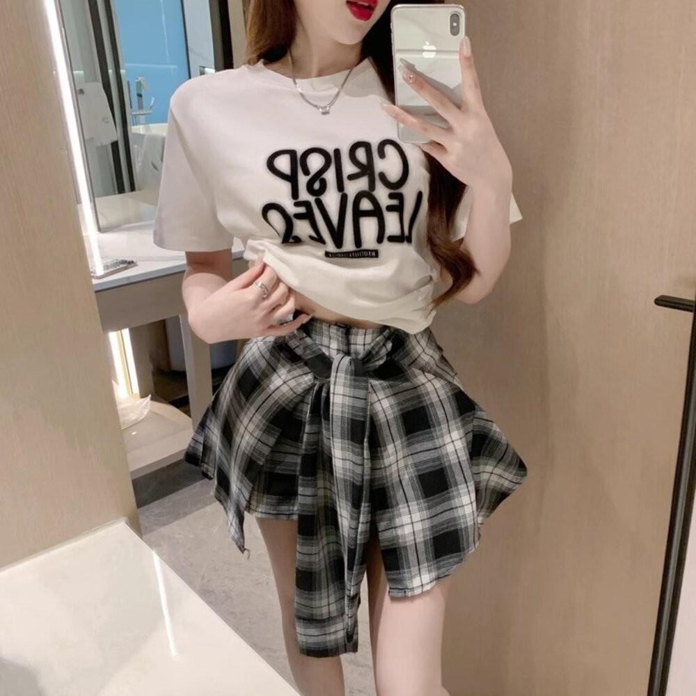 【台灣發貨】韓版不規則復古格紋半身裙 裙子 褲裙 長裙 女裝【P379】-細節圖7