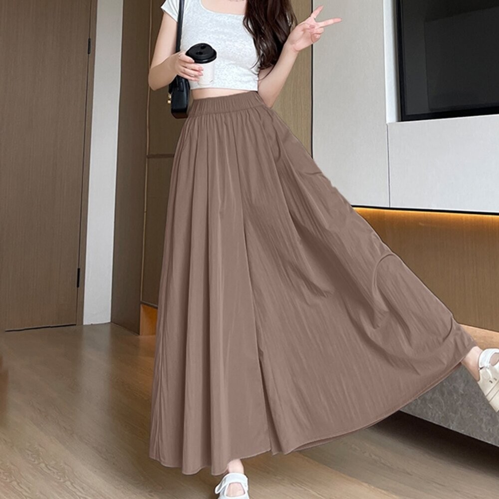 【台灣發貨】韓版大擺肌理感褶皺半身裙 裙子 褲裙 長裙 女裝【P375】-細節圖8