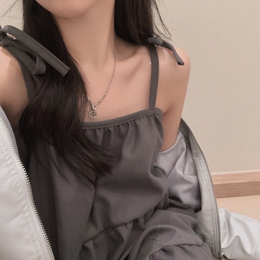 【台灣發貨】韓版法式氣質繫帶寬鬆洋裝 連身裙 吊帶裙 吊帶褲 女裝【S354】-細節圖2