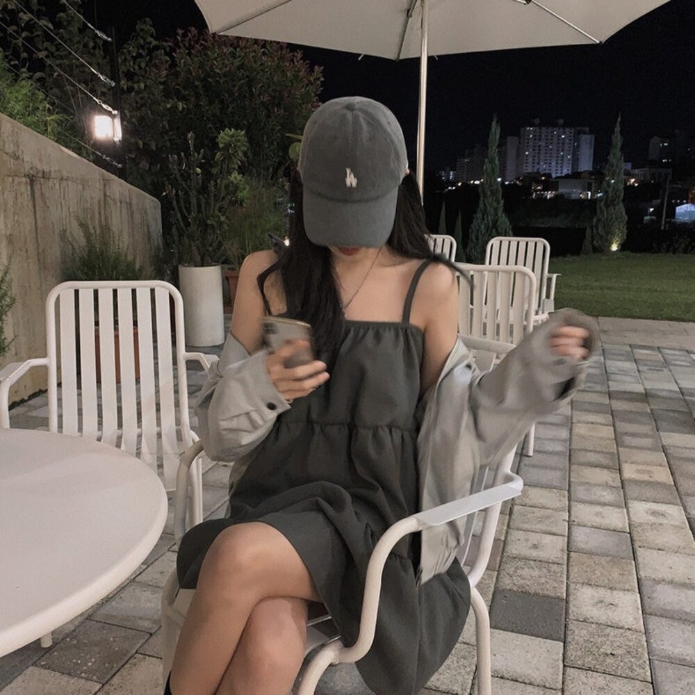 【台灣發貨】韓版法式氣質繫帶寬鬆洋裝 連身裙 吊帶裙 吊帶褲 女裝【S354】-細節圖6