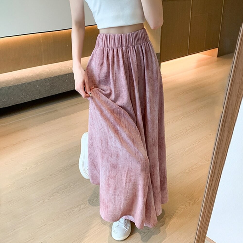 【台灣發貨】韓版寬鬆休閒冰絲水墨半身褲裙 裙子 褲裙 長裙 女裝【P371】-細節圖7