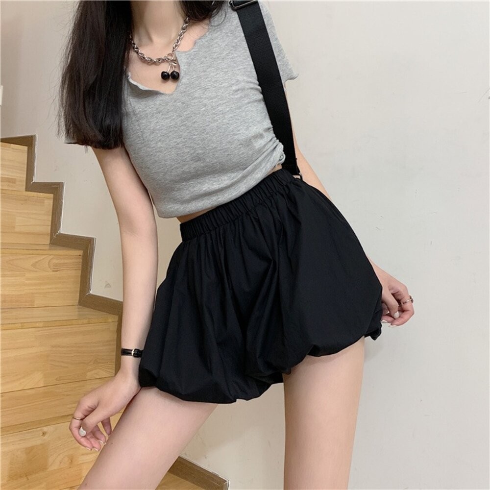 【台灣發貨】韓版高腰顯瘦立體花苞蓬蓬短裙 裙子 褲裙 長裙 女裝【P366】-細節圖2