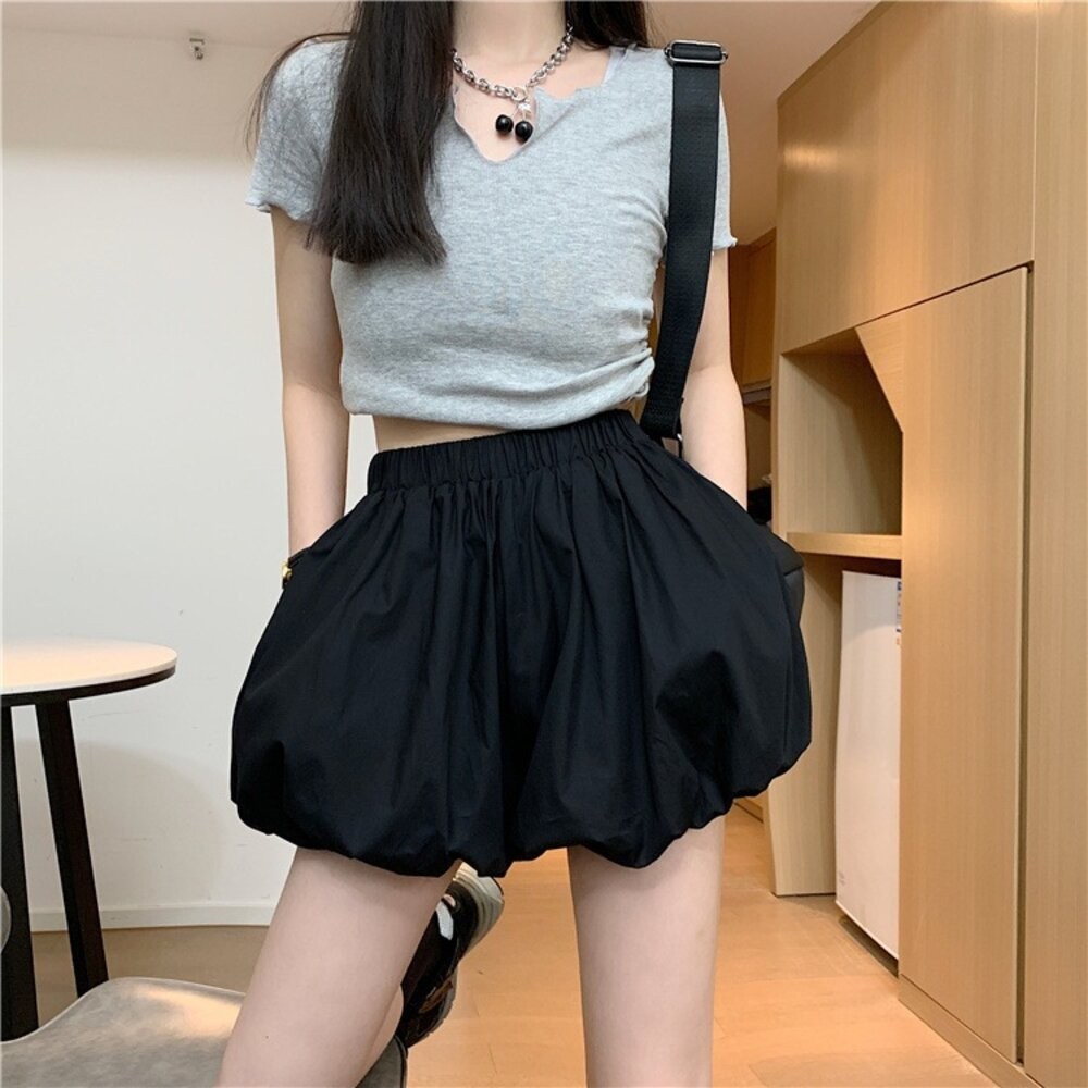 【台灣發貨】韓版高腰顯瘦立體花苞蓬蓬短裙 裙子 褲裙 長裙 女裝【P366】-細節圖6