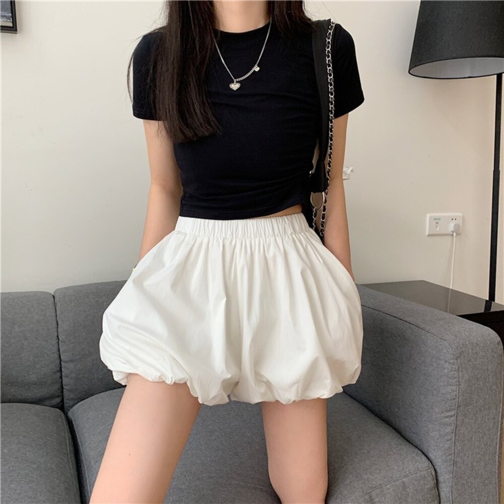 【台灣發貨】韓版高腰顯瘦立體花苞蓬蓬短裙 裙子 褲裙 長裙 女裝【P366】-細節圖9