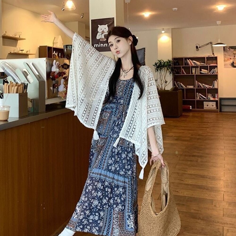 【台灣發貨】韓版波西米亞風碎花披肩外套 小可愛 背心 衣服 女裝 上衣【J383】-細節圖2