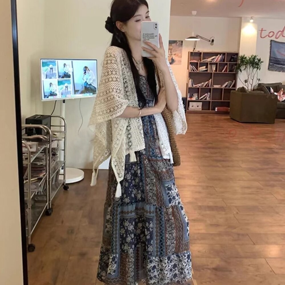 【台灣發貨】韓版波西米亞風碎花披肩外套 小可愛 背心 衣服 女裝 上衣【J383】-細節圖4