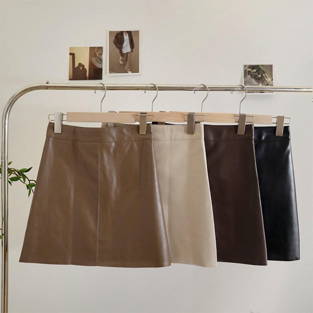 【台灣發貨】韓版高腰顯瘦防走光皮短裙 裙子 褲裙 長裙 女裝【P214】-細節圖2