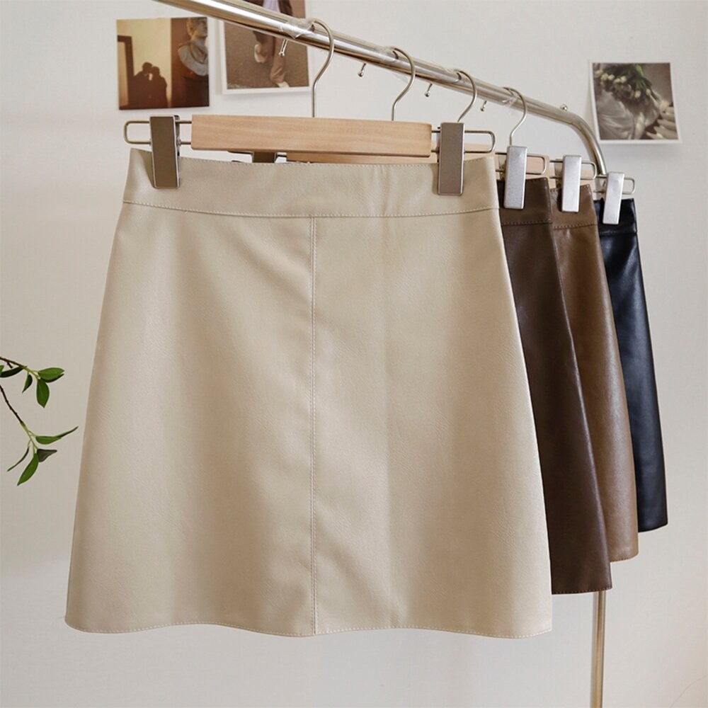 【台灣發貨】韓版高腰顯瘦防走光皮短裙 裙子 褲裙 長裙 女裝【P214】-細節圖3