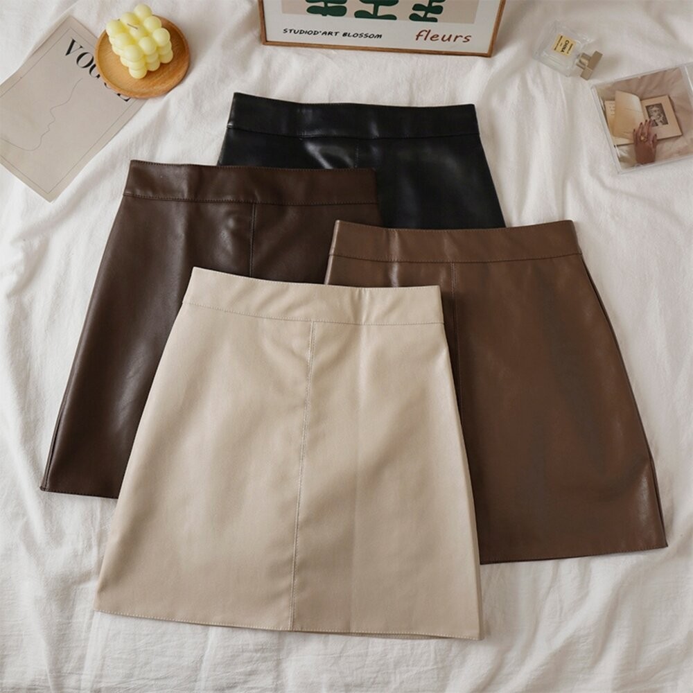 【台灣發貨】韓版高腰顯瘦防走光皮短裙 裙子 褲裙 長裙 女裝【P214】-細節圖4