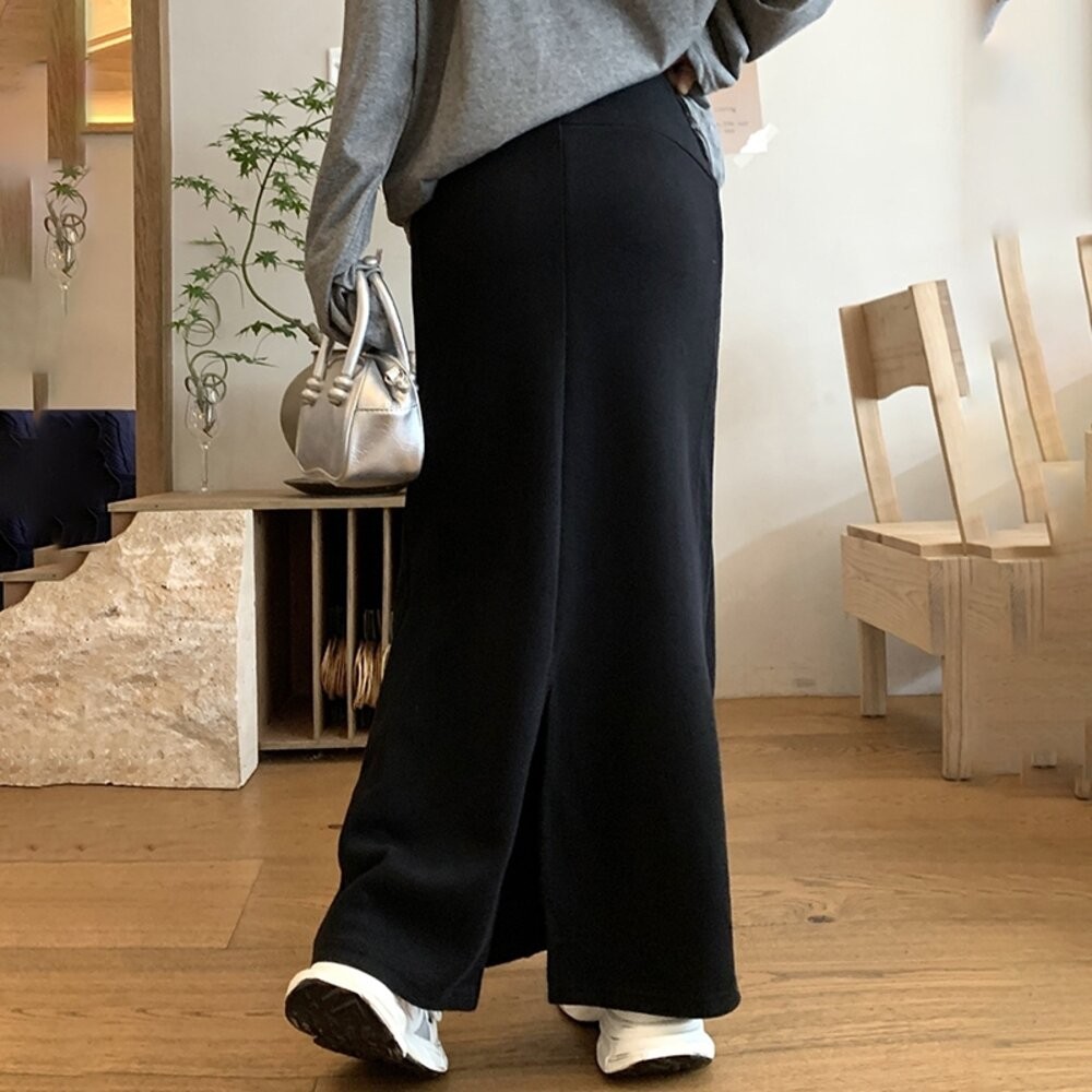 【台灣發貨】韓版高腰顯瘦開叉繫帶半身裙 裙子 褲裙 長裙 女裝【P361】-細節圖4