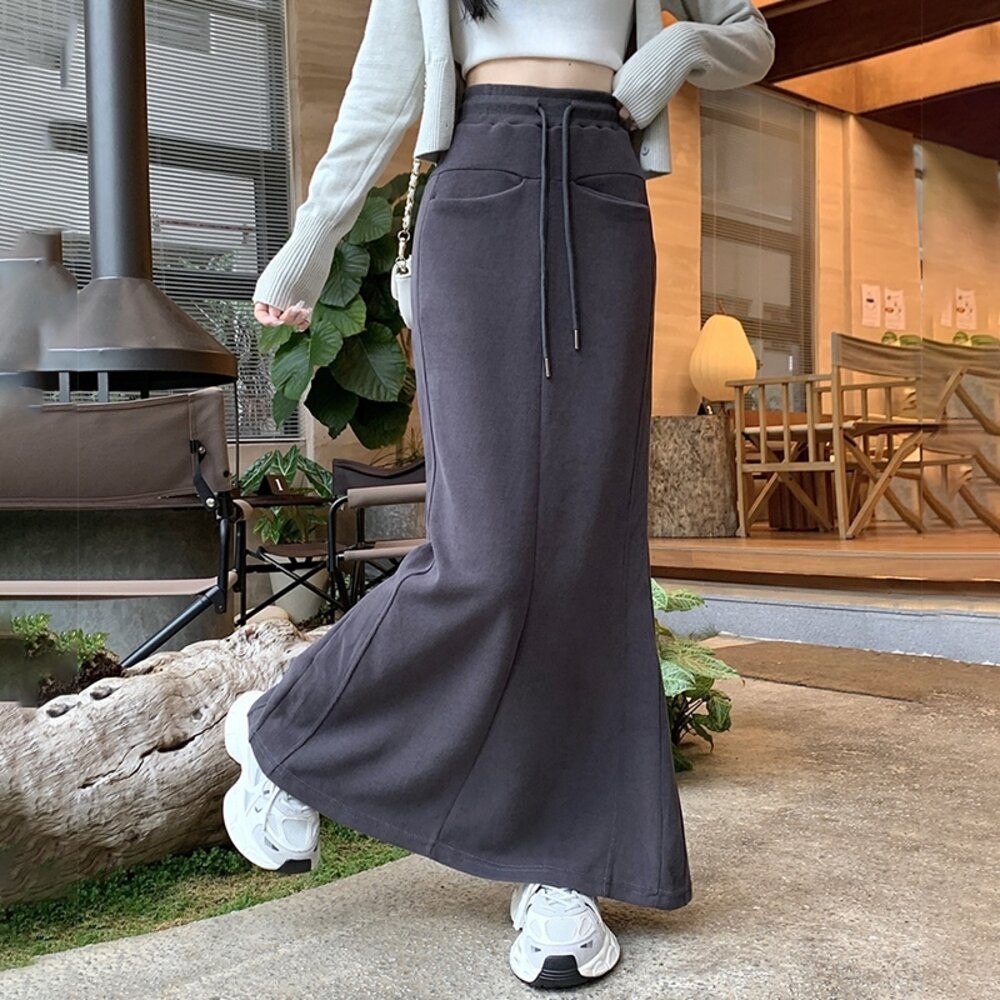 【台灣發貨】韓版高腰顯瘦開叉繫帶半身裙 裙子 褲裙 長裙 女裝【P361】-細節圖5