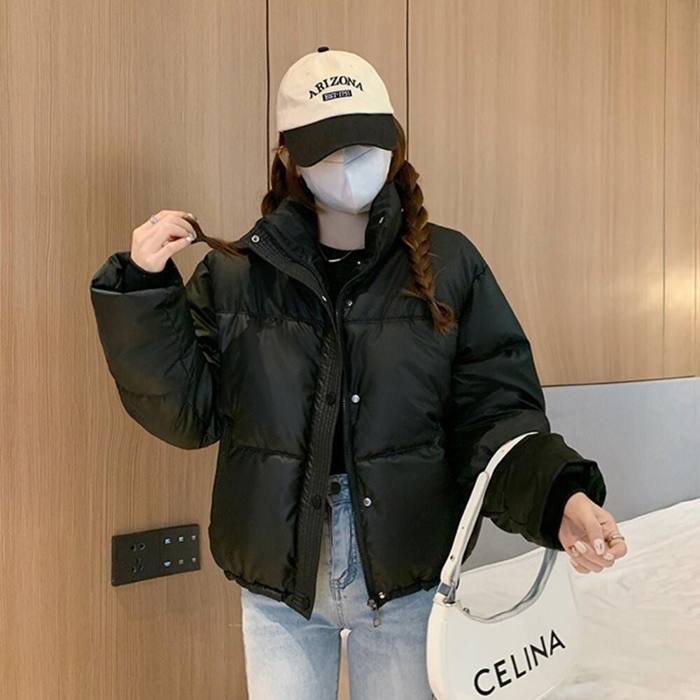 【台灣發貨】韓版免洗PU皮立領寬鬆短版外套 外套 防曬外套 女裝 上衣 衣服【J364】-細節圖2
