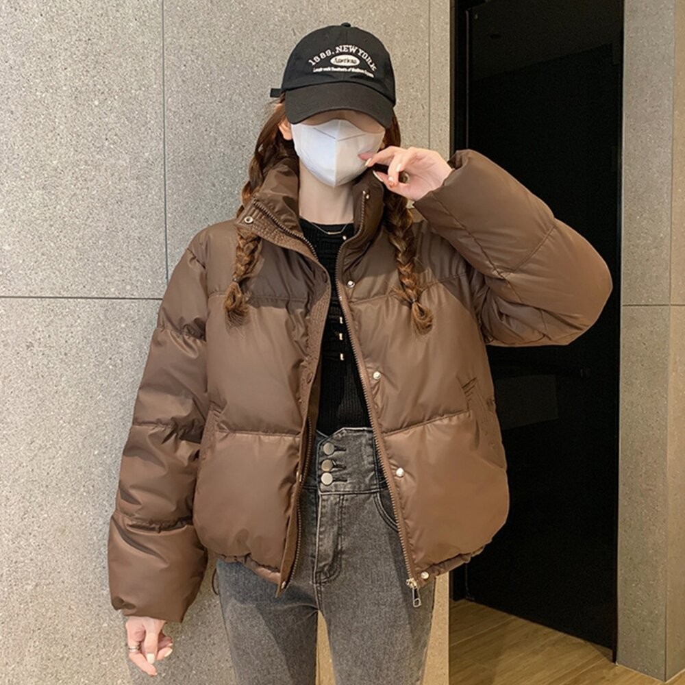 【台灣發貨】韓版免洗PU皮立領寬鬆短版外套 外套 防曬外套 女裝 上衣 衣服【J364】-細節圖3