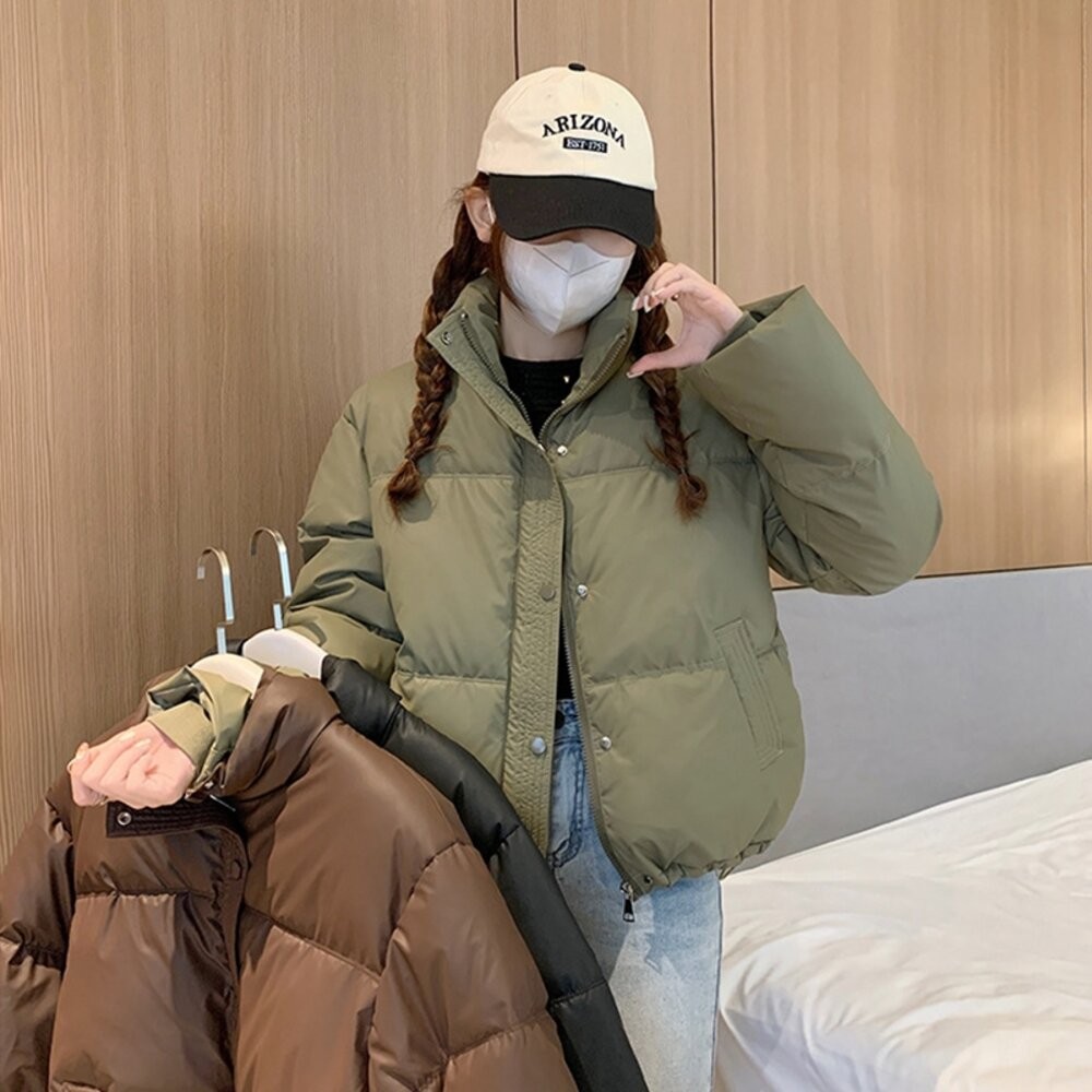 【台灣發貨】韓版免洗PU皮立領寬鬆短版外套 外套 防曬外套 女裝 上衣 衣服【J364】-細節圖4
