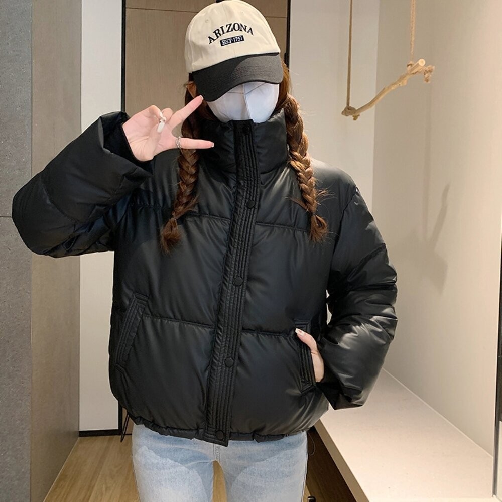 【台灣發貨】韓版免洗PU皮立領寬鬆短版外套 外套 防曬外套 女裝 上衣 衣服【J364】-細節圖5