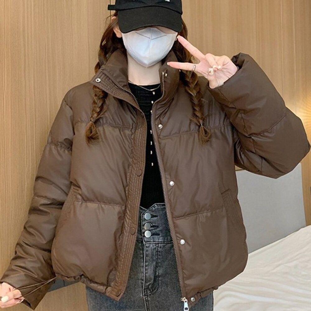 【台灣發貨】韓版免洗PU皮立領寬鬆短版外套 外套 防曬外套 女裝 上衣 衣服【J364】-細節圖6