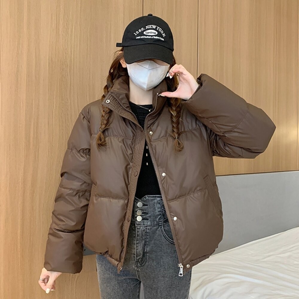 【台灣發貨】韓版免洗PU皮立領寬鬆短版外套 外套 防曬外套 女裝 上衣 衣服【J364】-細節圖9