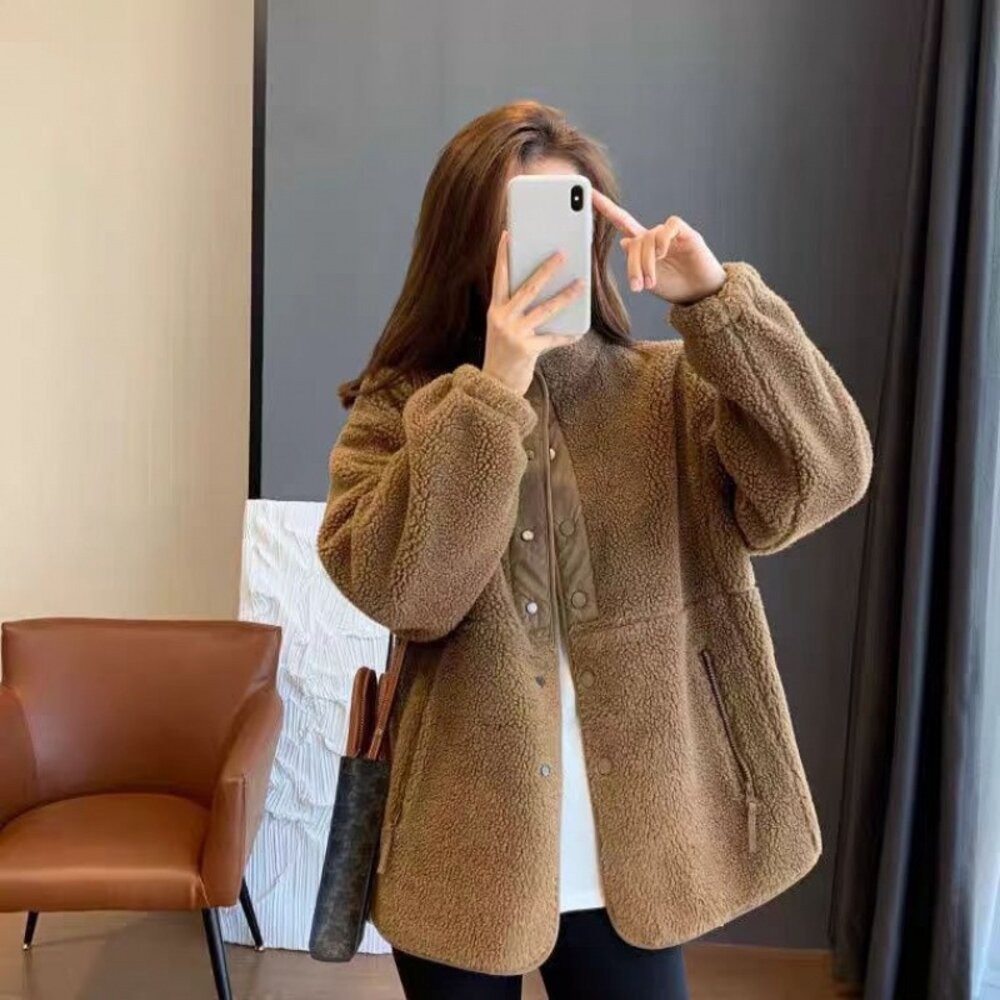 【台灣發貨】韓版寬鬆慵懶毛絨連帽外套 外套 防曬外套 女裝 上衣 衣服【J330】-細節圖2