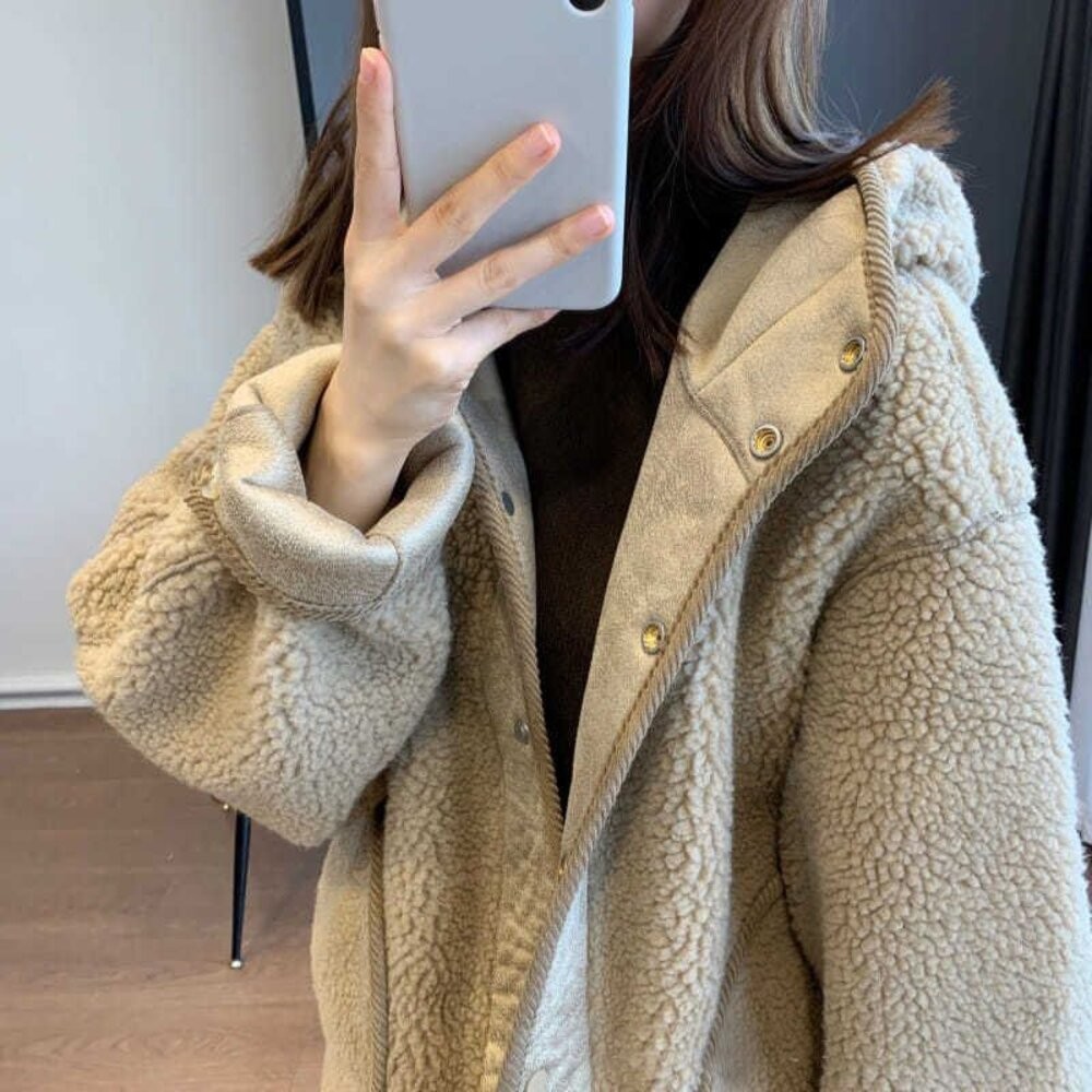 【台灣發貨】韓版寬鬆慵懶毛絨連帽外套 外套 防曬外套 女裝 上衣 衣服【J330】-細節圖4