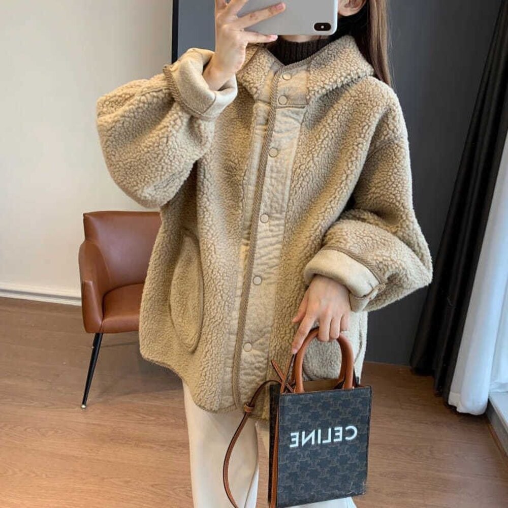 【台灣發貨】韓版寬鬆慵懶毛絨連帽外套 外套 防曬外套 女裝 上衣 衣服【J330】-細節圖5
