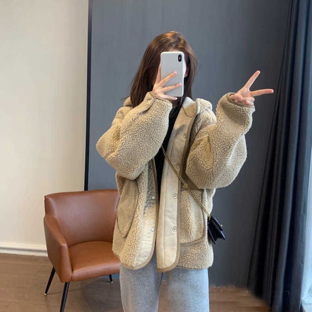 【台灣發貨】韓版寬鬆慵懶毛絨連帽外套 外套 防曬外套 女裝 上衣 衣服【J330】-細節圖7