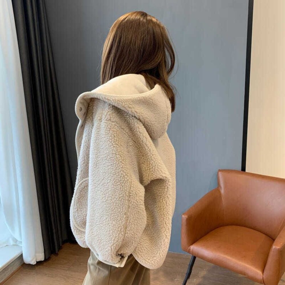 【台灣發貨】韓版寬鬆慵懶毛絨連帽外套 外套 防曬外套 女裝 上衣 衣服【J330】-細節圖8