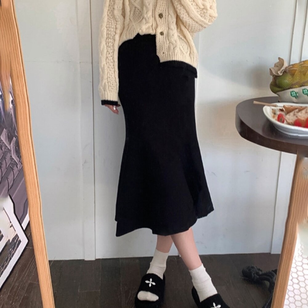 【台灣發貨】韓版復古高腰顯瘦針織長裙 裙子 褲裙 長裙 女裝【P309】-細節圖9