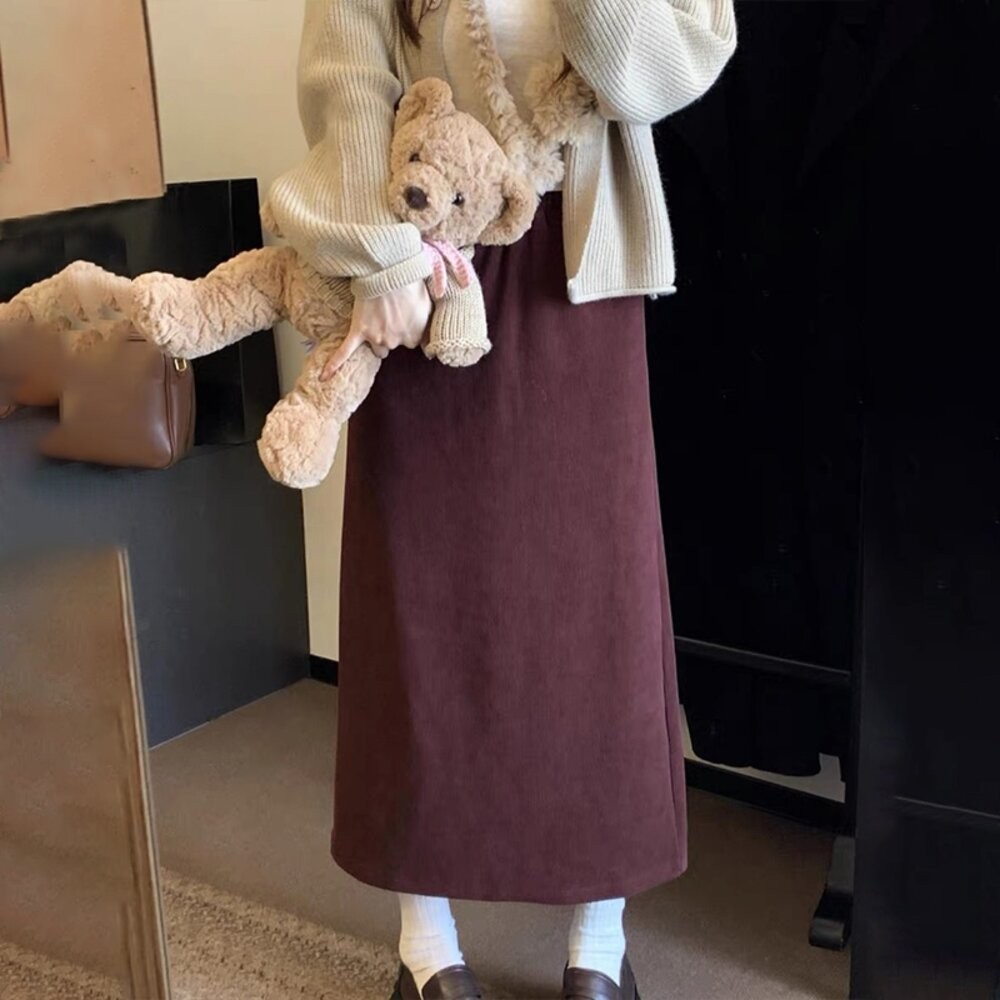 【台灣發貨】韓版復古高腰燈芯絨半身裙 連身裙 吊帶裙 吊帶褲 女裝【P308】-細節圖3