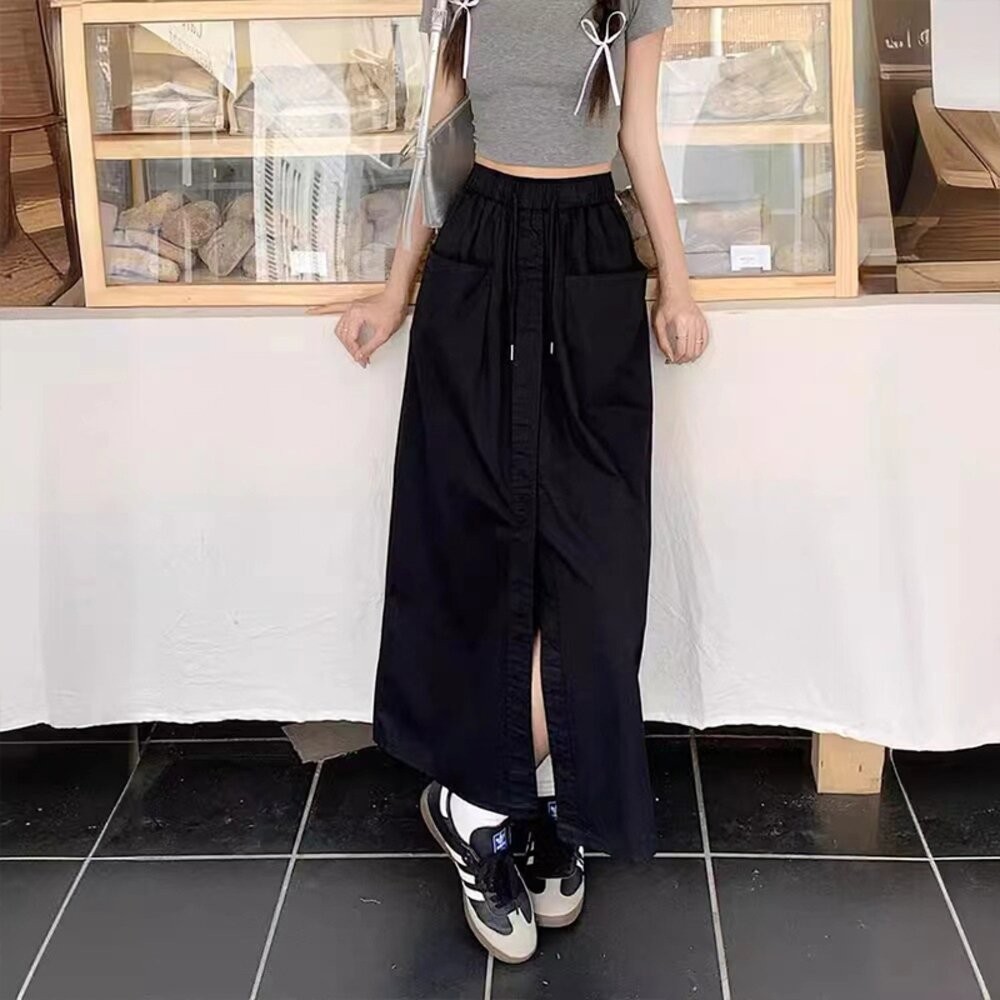 【台灣發貨】韓版寬鬆設計感開叉半身裙 寬褲 褲子 女裝【P357】-細節圖3