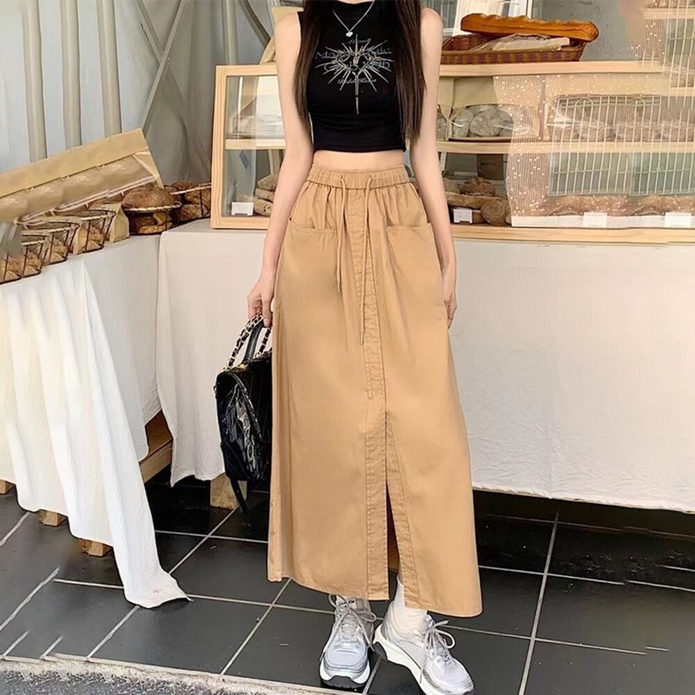 【台灣發貨】韓版寬鬆設計感開叉半身裙 寬褲 褲子 女裝【P357】-細節圖4