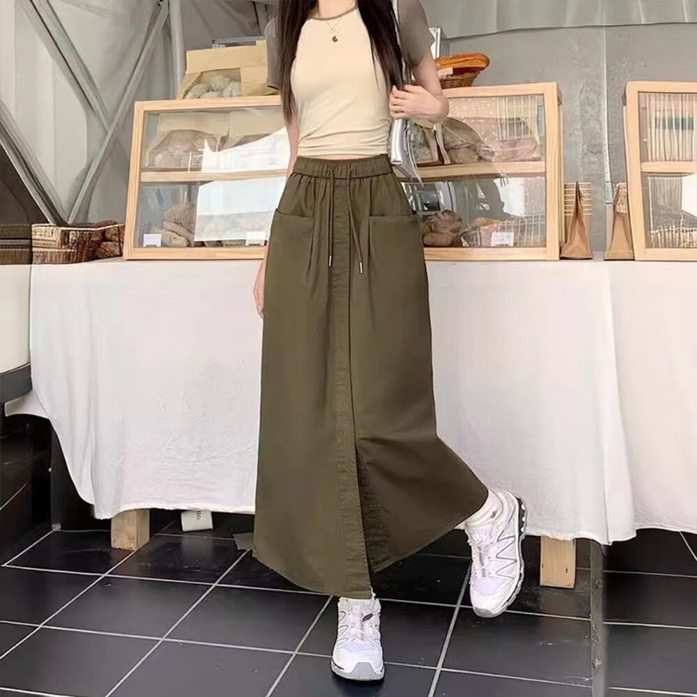 【台灣發貨】韓版寬鬆設計感開叉半身裙 寬褲 褲子 女裝【P357】-細節圖5