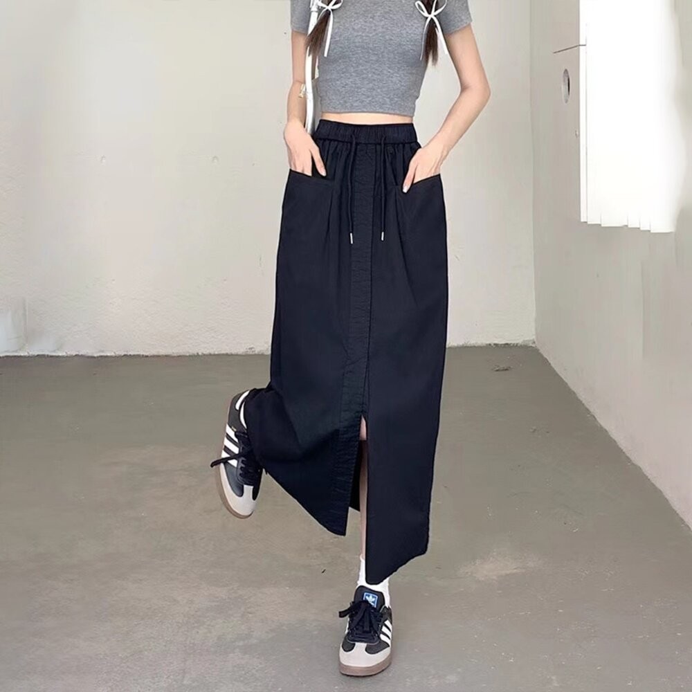 【台灣發貨】韓版寬鬆設計感開叉半身裙 寬褲 褲子 女裝【P357】-細節圖6