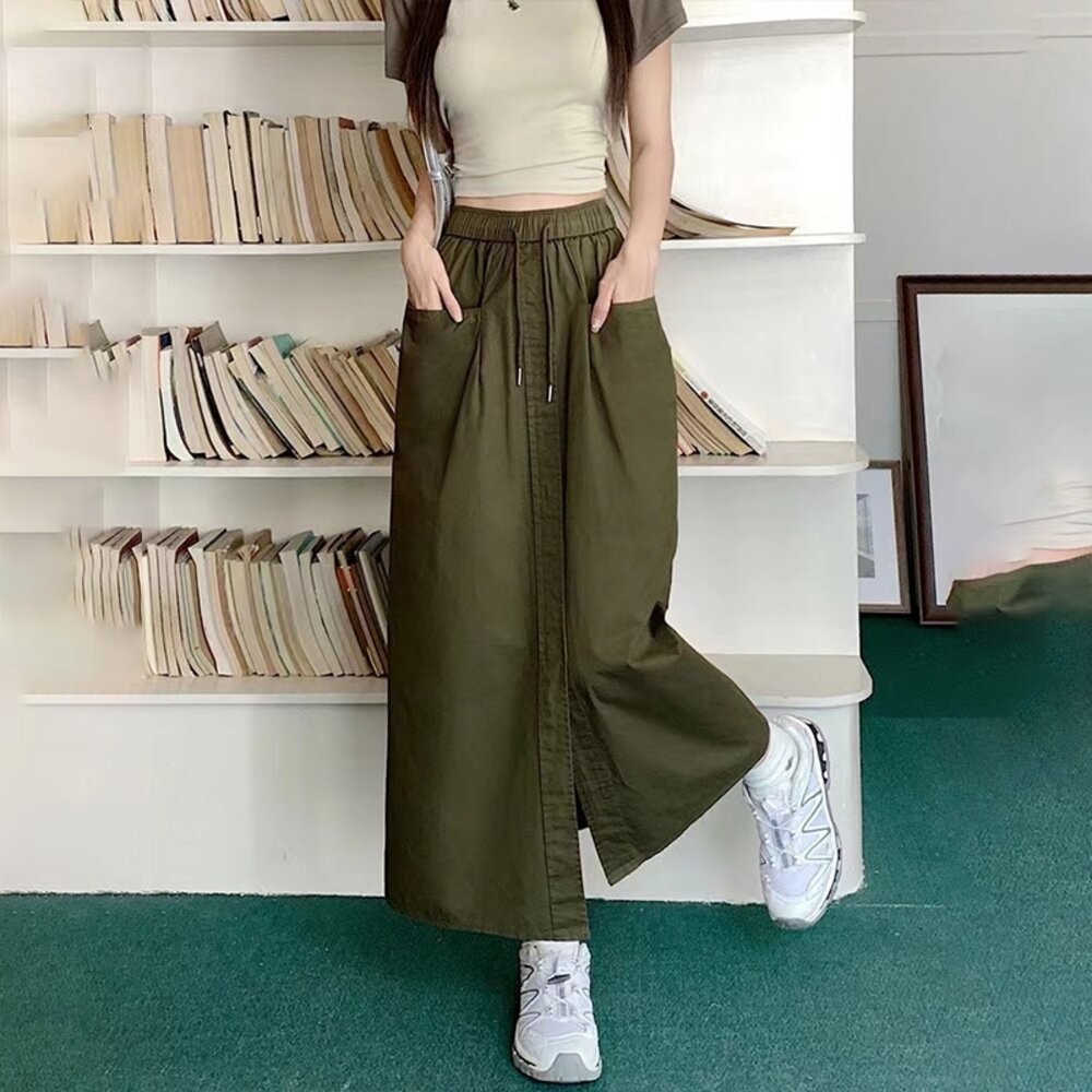 【台灣發貨】韓版寬鬆設計感開叉半身裙 寬褲 褲子 女裝【P357】-細節圖7