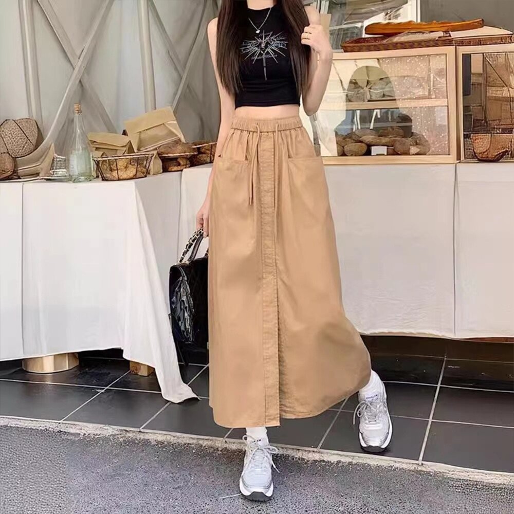 【台灣發貨】韓版寬鬆設計感開叉半身裙 寬褲 褲子 女裝【P357】-細節圖8