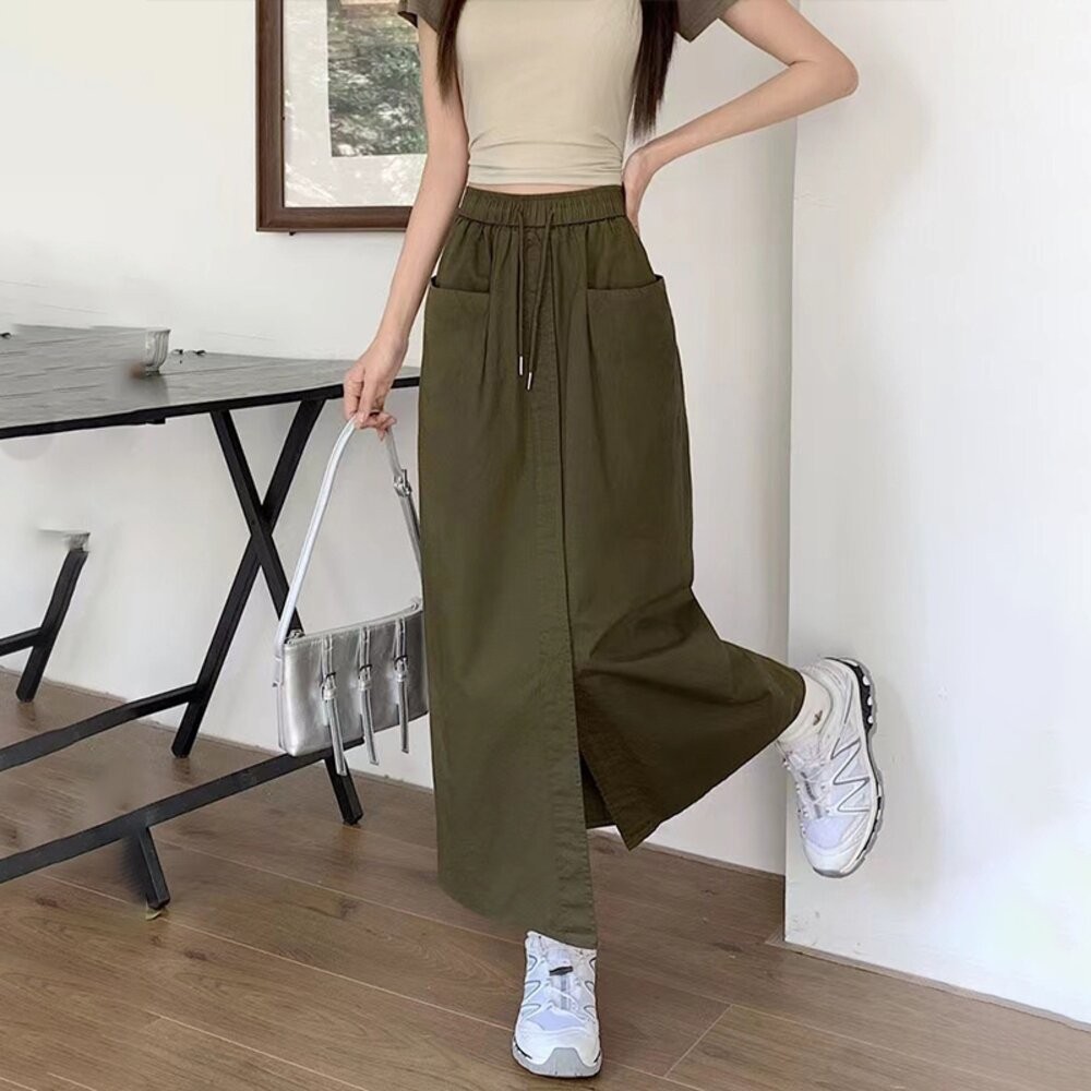 【台灣發貨】韓版寬鬆設計感開叉半身裙 寬褲 褲子 女裝【P357】-細節圖9