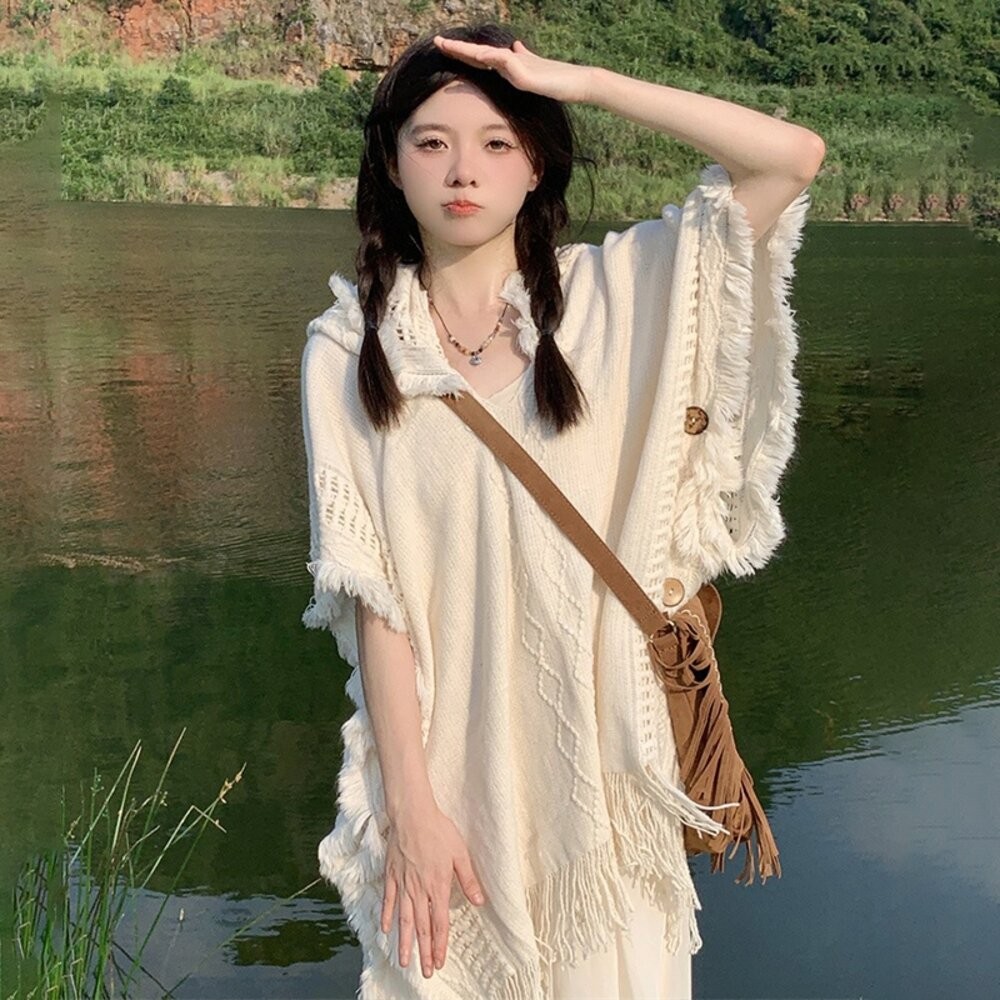 【台灣發貨】韓版民族風披肩外套 外套 防曬外套 女裝 上衣 衣服【J365】-細節圖2