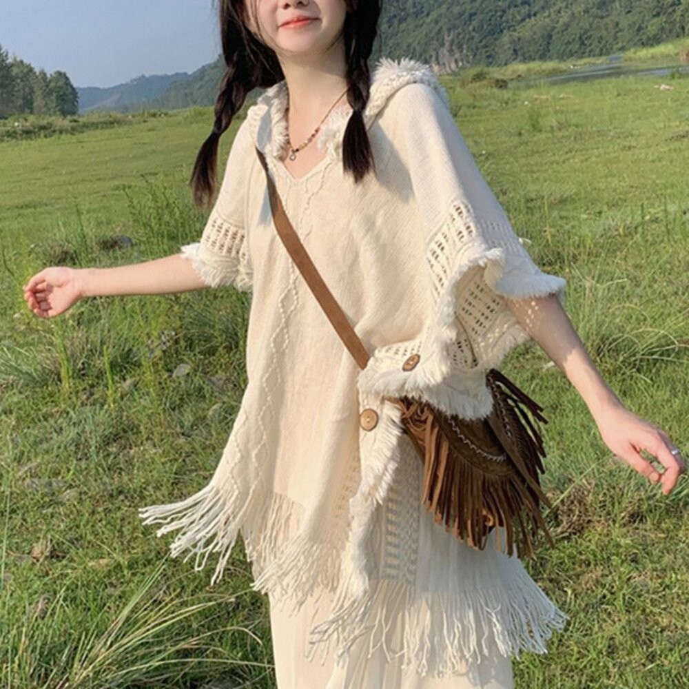 【台灣發貨】韓版民族風披肩外套 外套 防曬外套 女裝 上衣 衣服【J365】-細節圖6