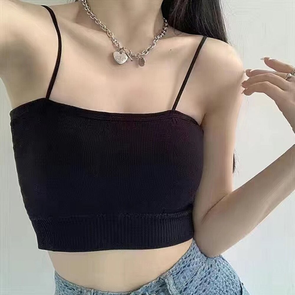 【台灣發貨】韓版平口美背撞色背心 帶胸墊免穿內衣 小可愛 背心 衣服 女裝 上衣【V146】-細節圖6